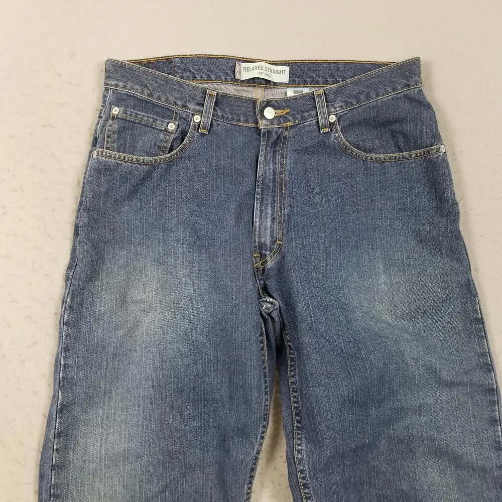 Levis 559 Relaxed Straight Jeans Mens 34x32 Blue Medium Wash 100% Cotton Denim‎